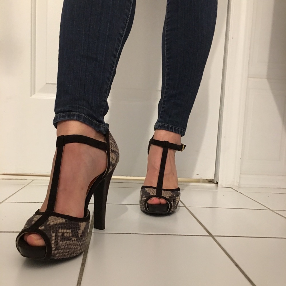 Michael Kors Faux Snake Skin Dark Wood Heels